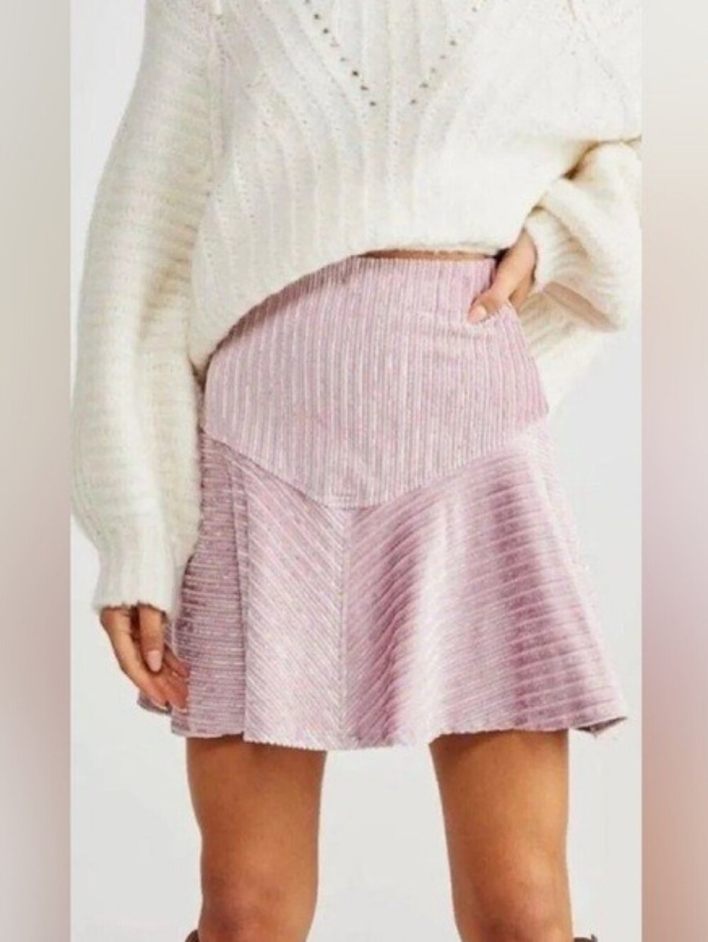 Free People Women's Camden Corduroy Mini Skirt in Pink Sz S (2)